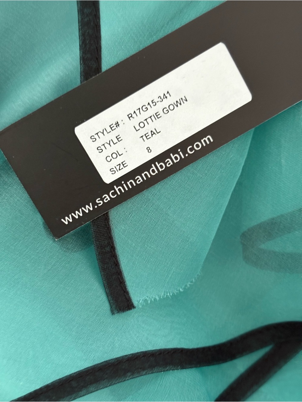 NWT LOTTIE TEAL Sachin and Babi exclusive NM Silk ORGANZA Gown SZ 8 $795 MSRP - Picture 3 of 10